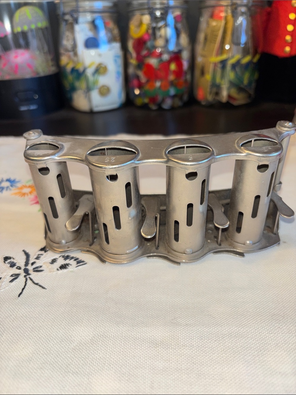 VINTAGE four-barrel metal coin changer, commonly used by bus conductors, carhops